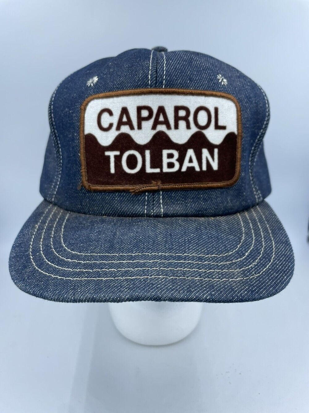 Vintage USA MADE Denim Caparol Texas Patch Trucker Hat Snapback CROWELL CAP